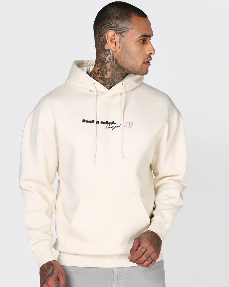 بيواكوف Men's Gardenia Sugar High Typography Oversized Hoodies